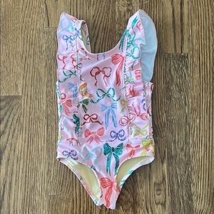 Pink Chicken Pink and Blue One Piece Swimsuit with Whimsical Print
